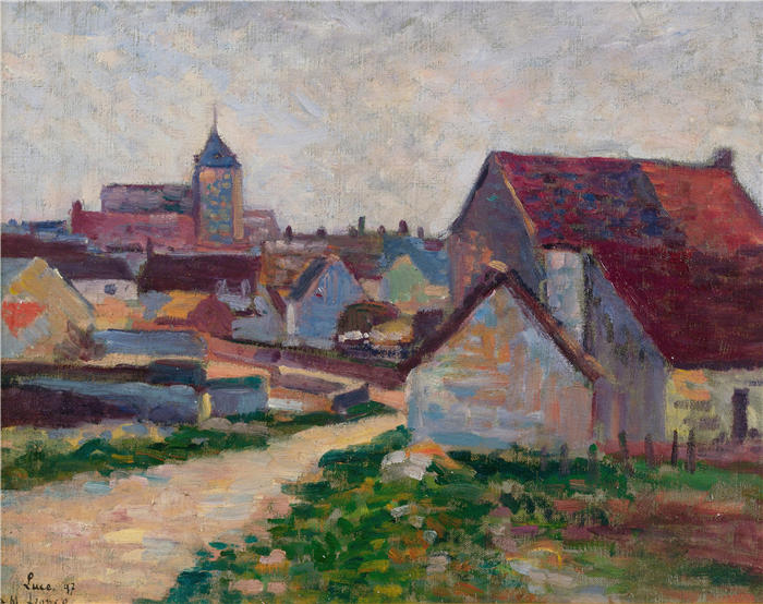马克西米连·卢斯( Maximilien Luce,法国画家)高清作品-《康多瓦河畔的康切村(1897年)》