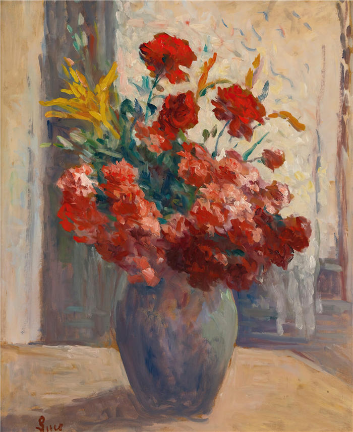 马克西米连·卢斯（ Maximilien Luce，法国画家）高清作品-《花瓶里的花束》