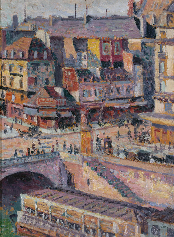 马克西米连·卢斯( Maximilien Luce,法国画家)高清作品-《圣米歇尔桥和金匠码头(1936年)》