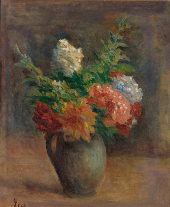 马克西米连·卢斯（ Maximilien Luce，法国画家）高清作品-《牡丹、天竺葵和白丁香（约1925年）》