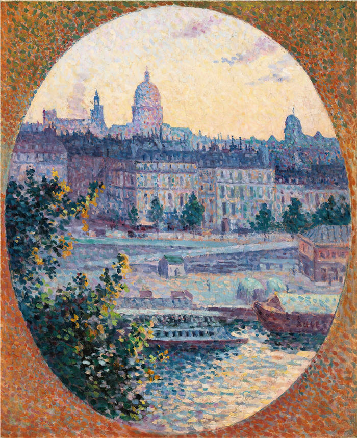 马克西米连·卢斯（ Maximilien Luce，法国画家）高清作品-《蒙特贝洛码头和圣吉纳维耶夫山（1901年）》