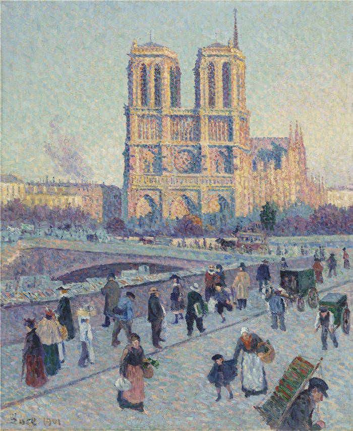 马克西米连·卢斯（ Maximilien Luce，法国画家）高清作品-《圣米歇尔和圣母院码头》