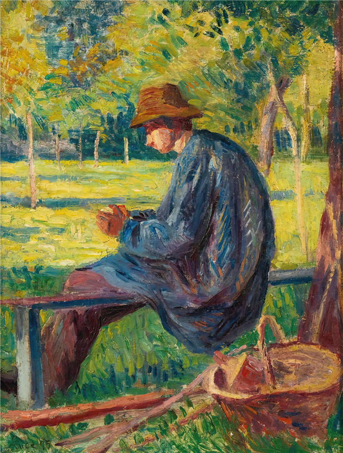 马克西米连·卢斯( Maximilien Luce,法国画家)高清作品-《卢多维奇·罗多·皮萨罗在他父亲的花园里(1895年)》