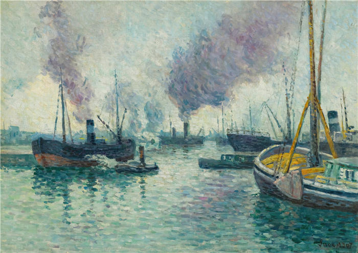 马克西米连·卢斯( Maximilien Luce,法国画家)高清作品-《鹿特丹港 (1907)》