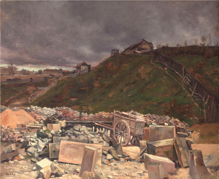 马克西米连·卢斯（ Maximilien Luce，法国画家）高清作品-《蒙马特的鹅卵石仓库（1889年）》