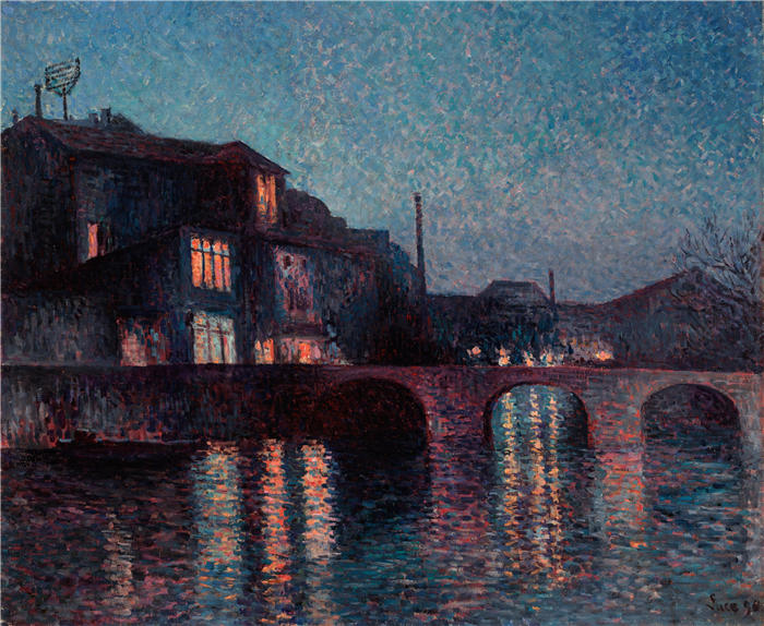 马克西米连·卢斯（ Maximilien Luce，法国画家）高清作品-《沙勒罗瓦的桑布雷河 (1896)》