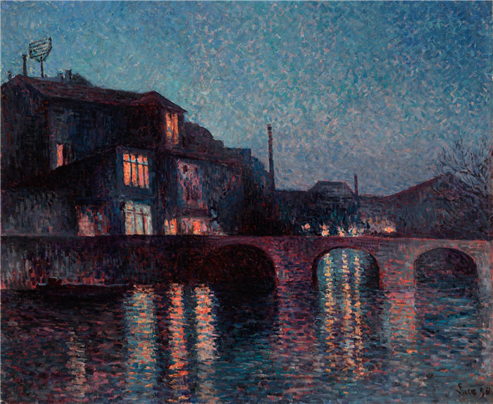 马克西米连·卢斯( Maximilien Luce,法国画家)高清作品-《沙勒罗瓦的桑布雷河 (1896)》