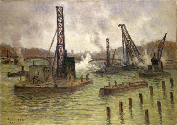 马克西米连·卢斯（ Maximilien Luce，法国画家）高清作品-《塞纳河圣父桥工程（1936年）》
