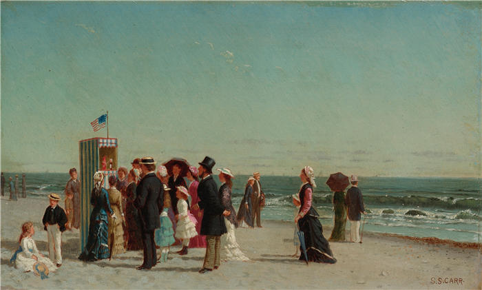 塞缪尔·S·卡尔（Samuel S. Carr，美国画家）高清作品-《沙滩上的潘趣和朱迪秀》