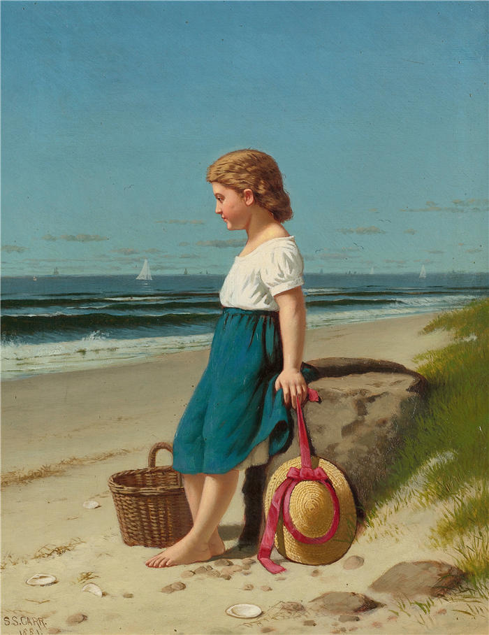 塞缪尔·S·卡尔（Samuel S. Carr，美国画家）高清作品-《海边的少女 (1881)》