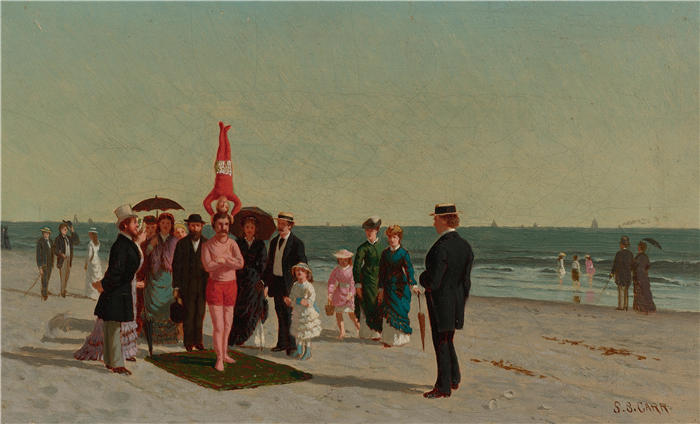 塞缪尔·S·卡尔（Samuel S. Carr，美国画家）高清作品-《与杂技演员的海滩场景》