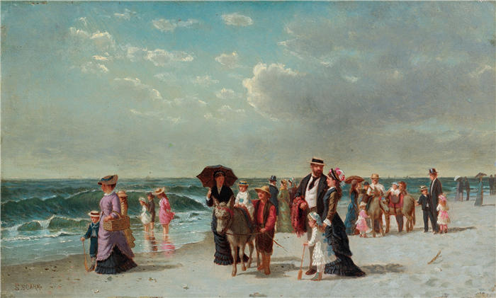 塞缪尔·S·卡尔（Samuel S. Carr，美国画家）高清作品-《驴骑在海滩上》