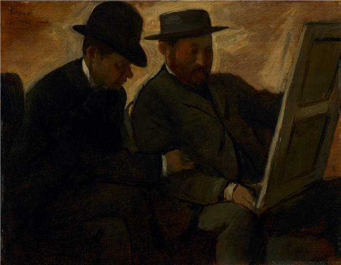 埃德加·德加(Edgar Degas,法国画家)高清作品-《Paul Lafond 和 Alphonse Cherfils 检查绘画(c. 1878-1880)》