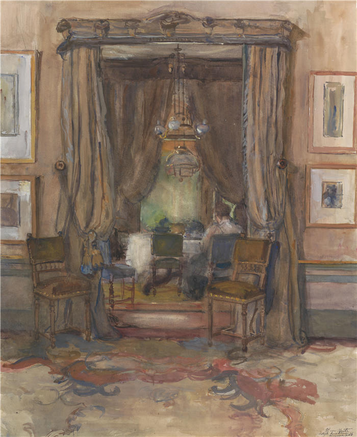 芭芭拉·伊丽莎白·范豪顿（Barbara Elisabeth van Houten，荷兰画家）作品-《海牙Riouwstraat的起居室，白天（1872-1950） 》