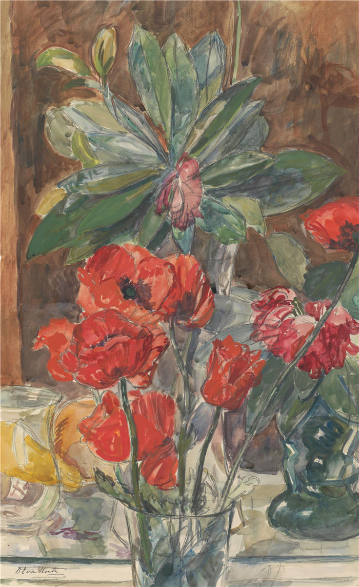 芭芭拉·伊丽莎白·范豪顿（Barbara Elisabeth van Houten，荷兰画家）作品-《罂粟花和杜鹃花的研究（1872年至1950年） 》