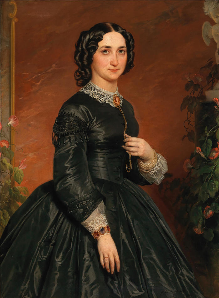 弗朗茨·多比亚绍夫斯基（Franz Dobiaschofsky，奥地利画家）作品-《一位女士的肖像（1864）》