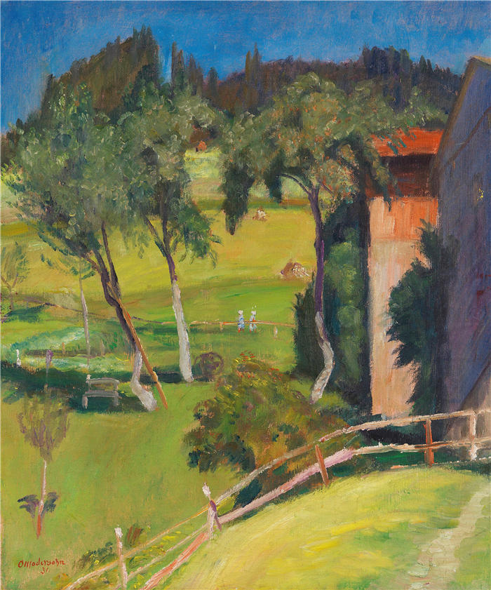 奥托·莫德森（Otto Modersohn，德国画家）高清作品-《房子后面的老果树（1931年）》