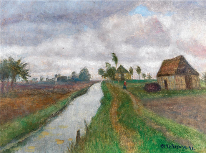 奥托·莫德森（Otto Modersohn，德国画家）高清作品-《荒野运河旁 (1941)》