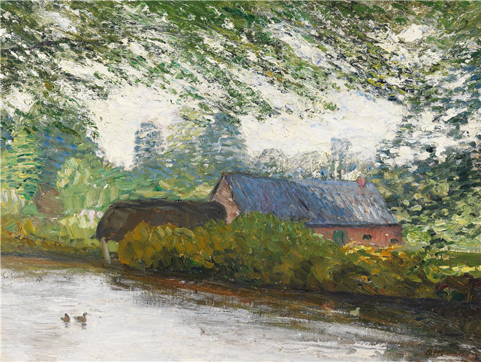 奥托·莫德森（Otto Modersohn，德国画家）高清作品-《河上的鸭子（1910）》