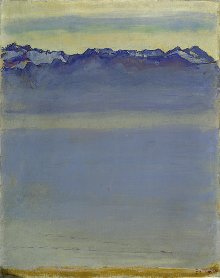 费迪南德·霍德勒（Ferdinand Hodler，瑞士画家）高清作品-《日内瓦湖与萨沃伊阿尔卑斯山（1907 年）》