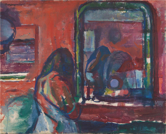 路德维格·卡斯滕（ Ludvig Karsten，挪威画家）高清作品-《照镜子 (1914)》