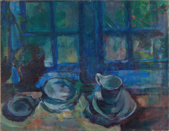 路德维格·卡斯滕（ Ludvig Karsten，挪威画家）高清作品-《蓝色厨房 (1913)》