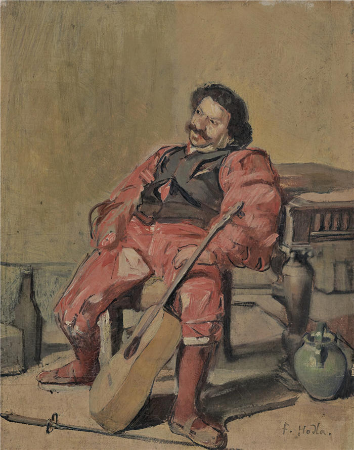 费迪南德·霍德勒（Ferdinand Hodler，瑞士画家）高清作品-《坐着吉他的人》