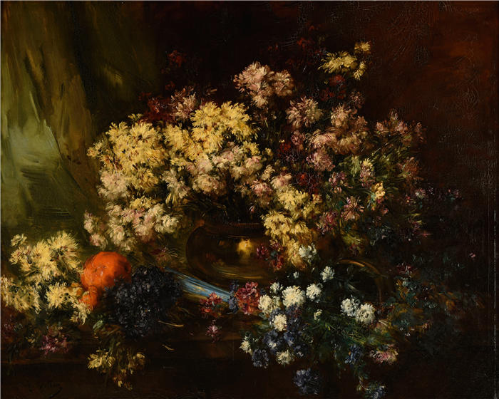 安托万·沃隆（Antoine Vollon，法国画家）高清作品-《菊花（1886 年）》