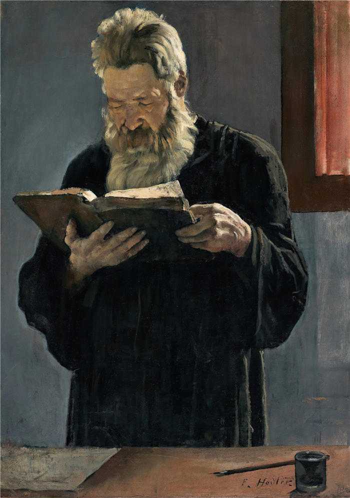 费迪南德·霍德勒（Ferdinand Hodler，瑞士画家）高清作品-《阅读牧师》