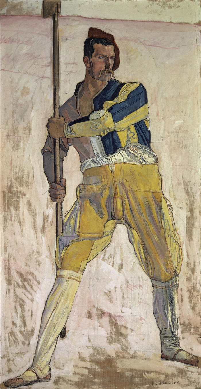 费迪南德·霍德勒(Ferdinand Hodler,瑞士画家)高清作品-《持戟的战士(1898 年)》
