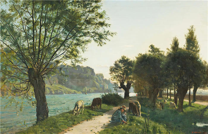 费迪南德·霍德勒（Ferdinand Hodler，瑞士画家）高清作品-《索尔哨兵的羊（1878）》