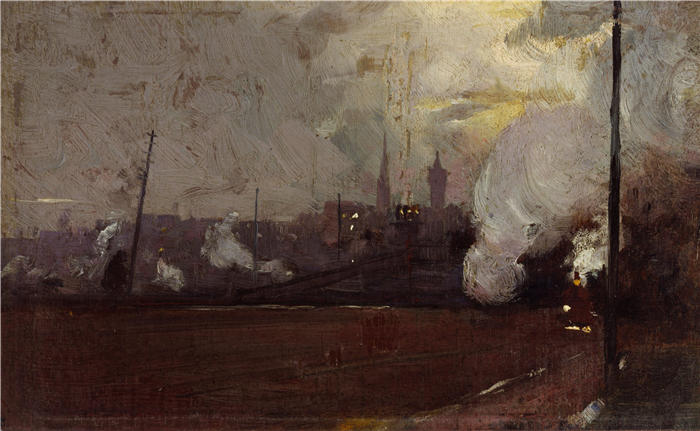 汤姆·罗伯茨（Tom Roberts，澳大利亚画家）高清作品-《前往山楂的晚间火车（约 1889 年）》