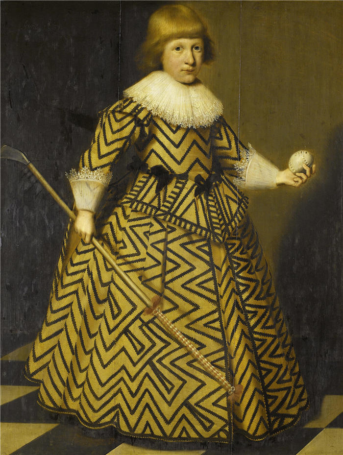 怀布兰德·吉斯特（ Wybrand de Geest，荷兰画家）高清作品-《一个拿着 Kolf 俱乐部的男孩的肖像（1631 年）》