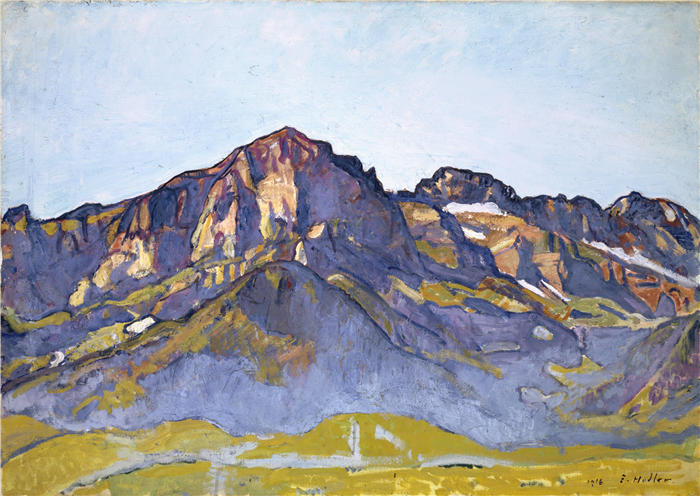 费迪南德·霍德勒(Ferdinand Hodler,瑞士画家)高清作品-《晨光中尚佩里的凹痕变白(1916 年)》