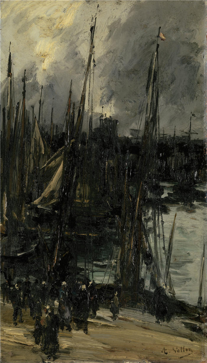 安托万·沃隆（Antoine Vollon，法国画家）高清作品-《敦刻尔克的海港景观（1880 - 1900 年）》