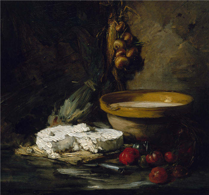 安托万·沃隆（Antoine Vollon，法国画家）高清作品-《奶酪静物（1870 年）》