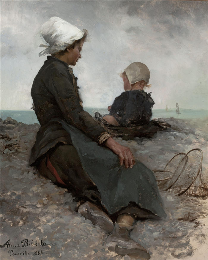 安娜·比林斯卡（Anna Bilińska，波兰画家）高清作品 -在海边 (1886)