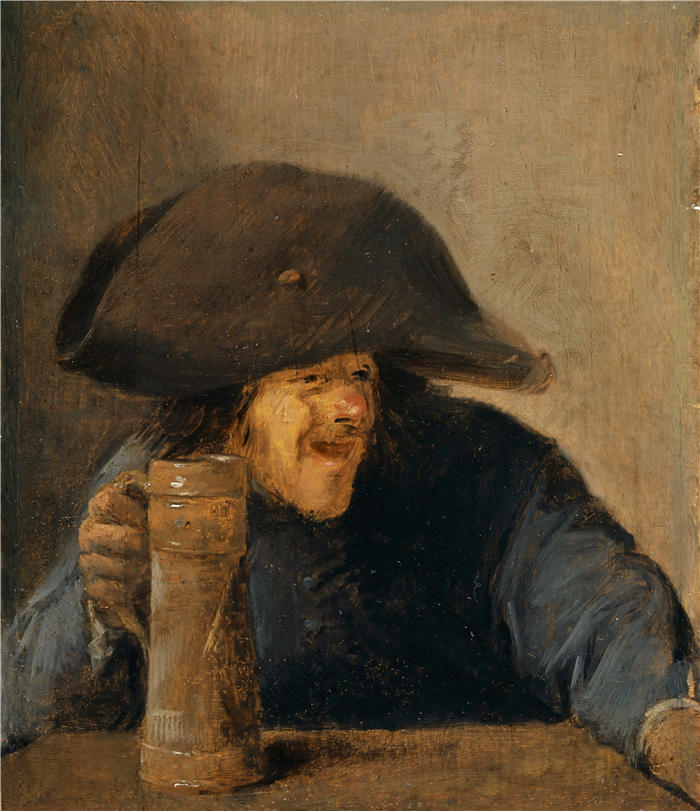 阿德里安·布劳尔(Adriaen Brouwer,荷兰画家)-高清作品-《双角和大酒杯的农民(1630 年代)》