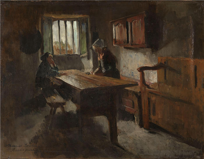 哈丽特·贝克尔（Harriet Backer，挪威画家）高清作品-《农场内部（1881 年）》