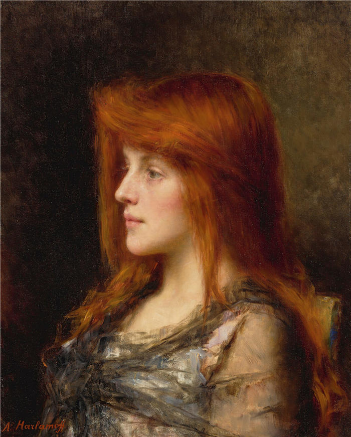 阿列克谢·哈拉莫夫（Alexei Harlamoff，俄罗斯画家）-《一个赤褐色头发的年轻女子》