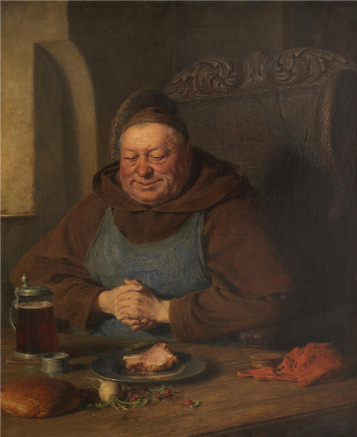 爱德华·冯·格鲁茨纳 ( Eduard von Grützner，德国画家 )高清作品-《晚报（1917）》