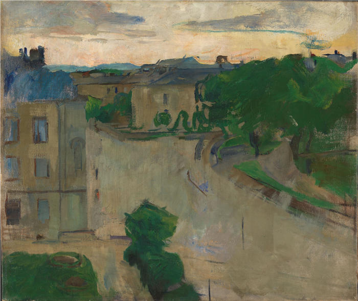 哈丽特·贝克尔（Harriet Backer，挪威画家）高清作品-《从我的阳台看，汉斯滕斯盖特 (1915)》