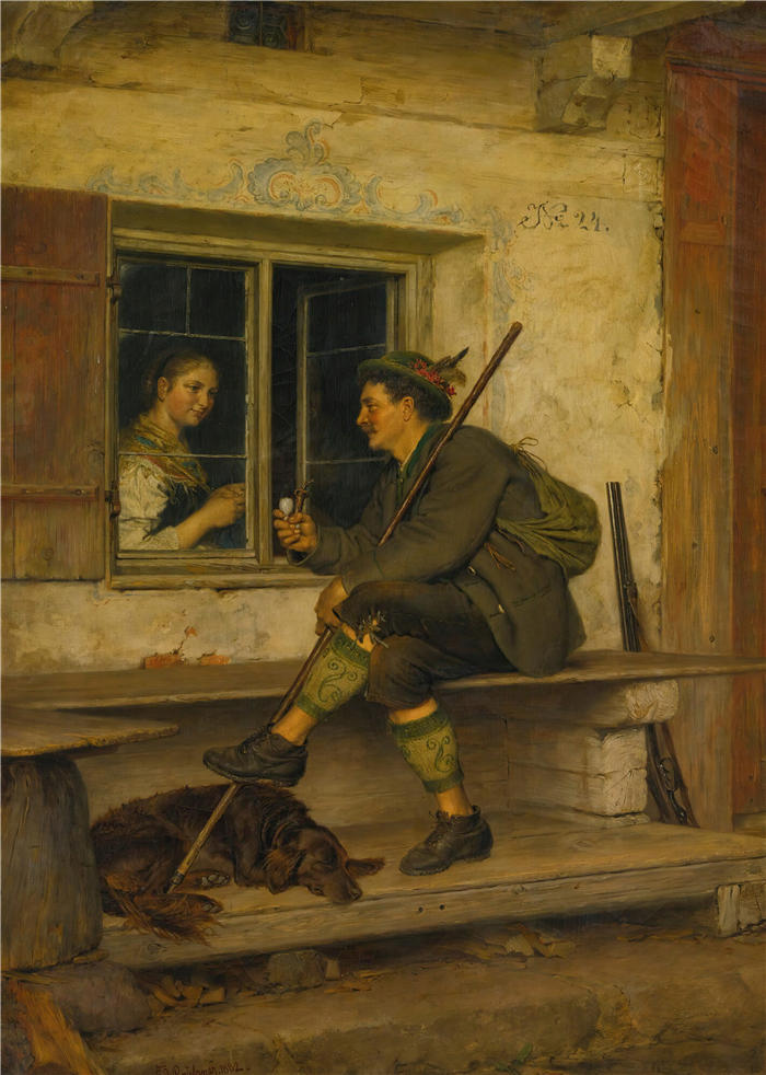爱德华·冯·格鲁茨纳 ( Eduard von Grützner，德国画家 )高清作品-《蒂罗尔旅行者 (1882)》