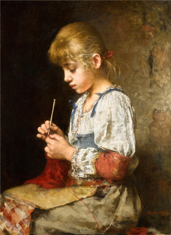 阿列克谢·哈拉莫夫（Alexei Harlamoff，俄罗斯画家）-《钩针编织的女孩》