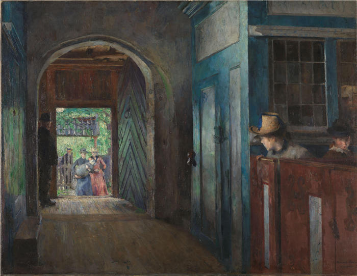 哈丽特·贝克尔（Harriet Backer，挪威画家）高清作品-《在塔努姆教堂洗礼（1892 年）》