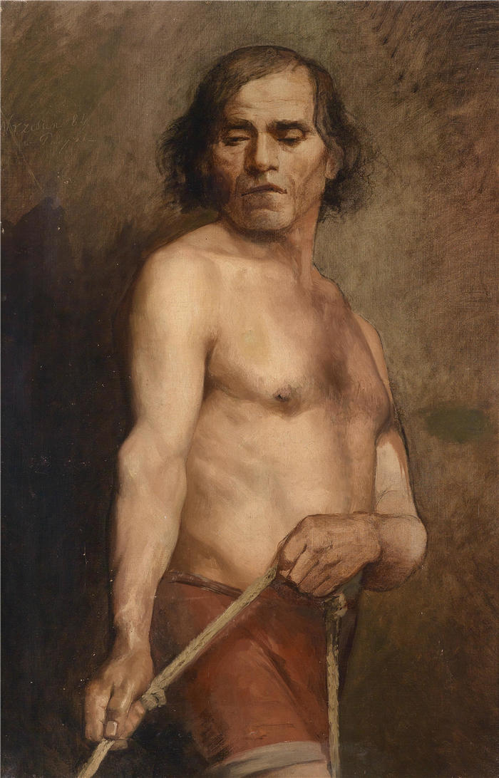 安娜·比林斯卡（Anna Bilińska，波兰画家）高清作品 -男性裸体站立 (1884)