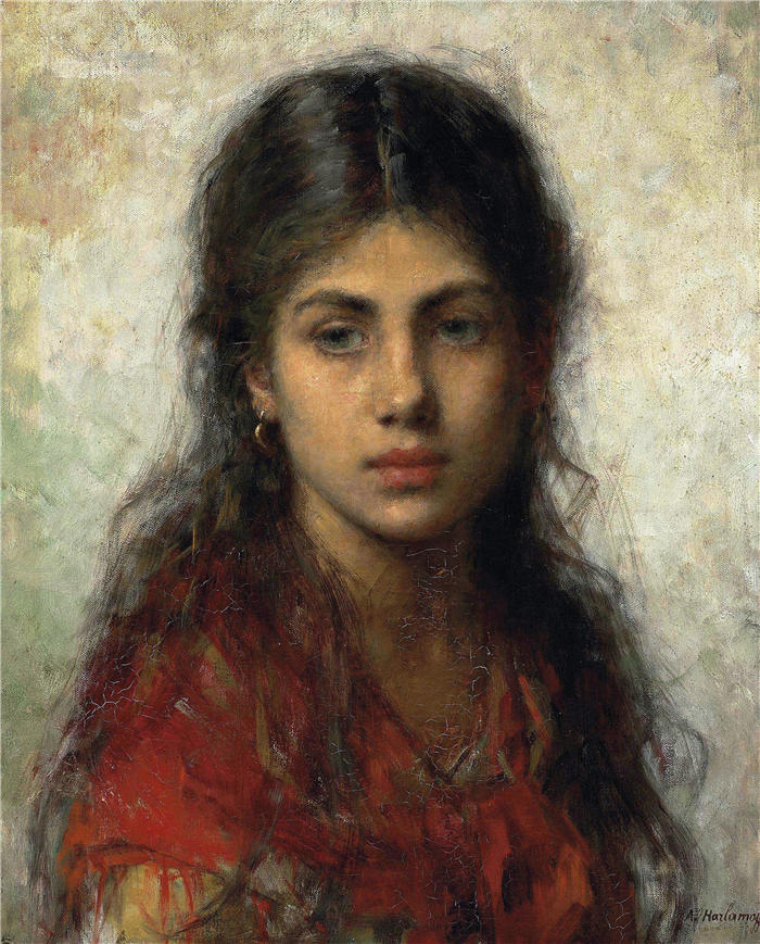 阿列克谢·哈拉莫夫（Alexei Harlamoff，俄罗斯画家）-《红色披肩的女孩》