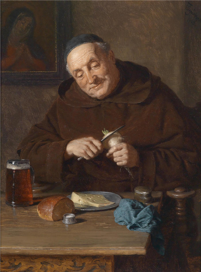 爱德华·冯·格鲁茨纳 ( Eduard von Grützner，德国画家 )高清作品-《小吃 (1908)》