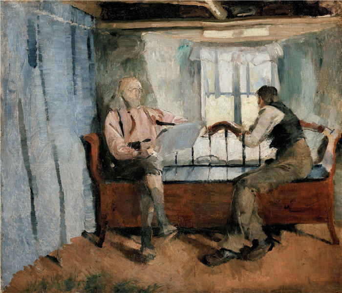 哈丽特·贝克尔（Harriet Backer，挪威画家）高清作品-《农场内部，Bærum 的 Knabberud（1886 年）》