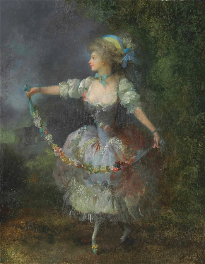 让-弗雷德里克·沙尔（Jean-Frédéric Sc​​hall，法国画家）高清作品-《一个带着花环跳舞的女孩》